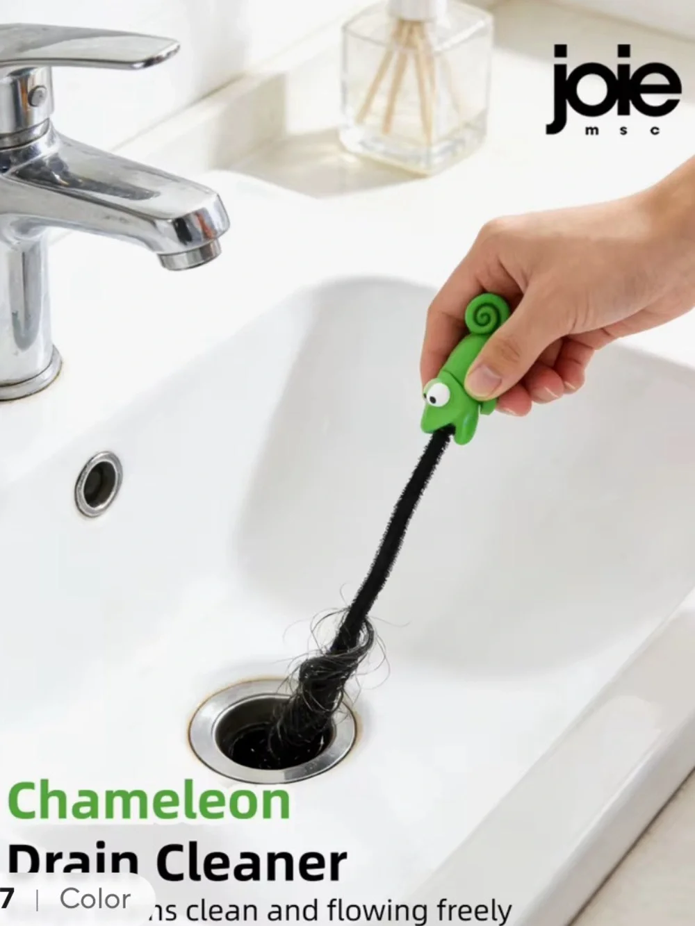 Joie Green Chameleon Drain Cleaner with Black Brush Cable